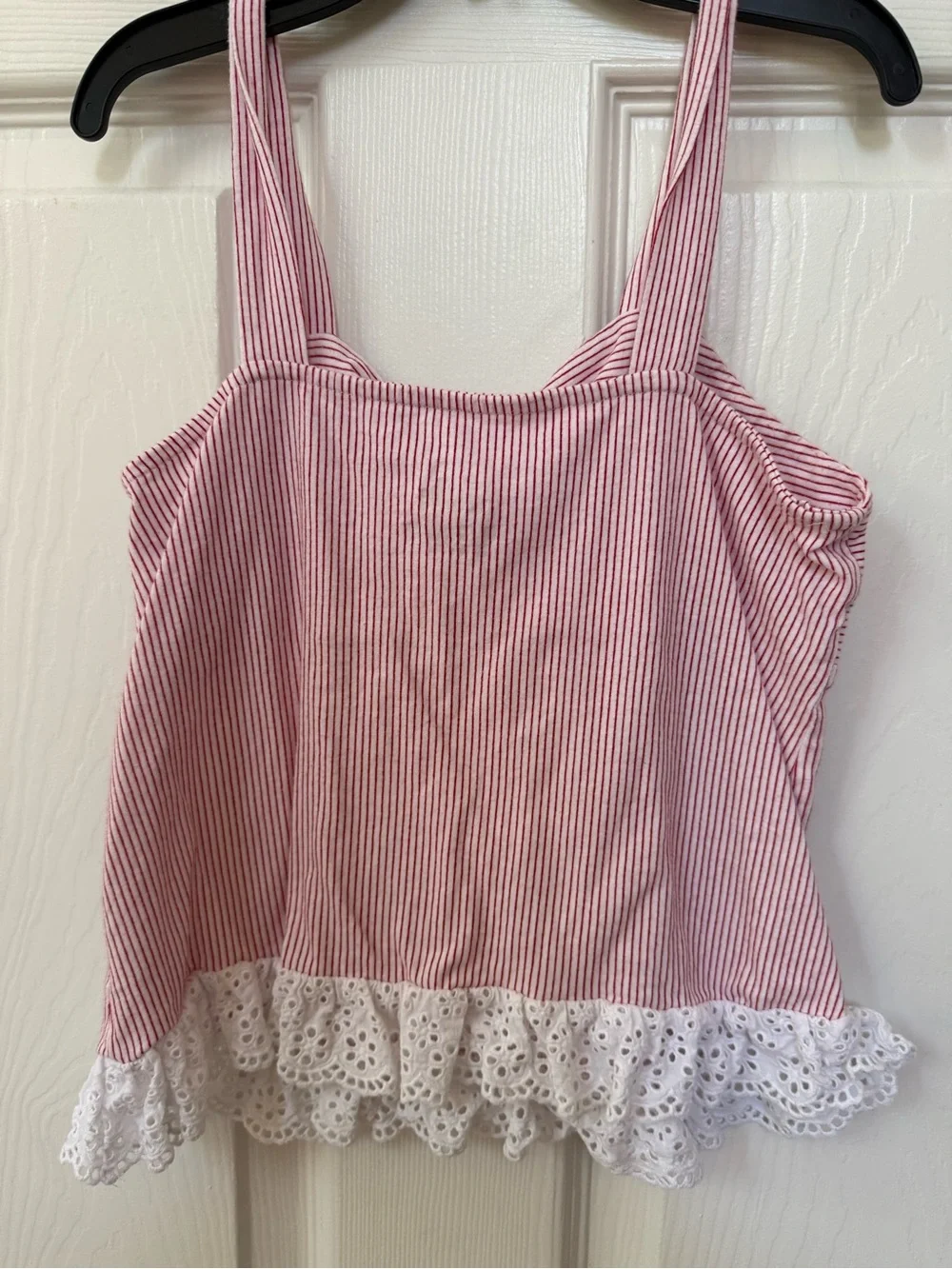 Girls Red Striped Tie-Front Tank with Lace Hem